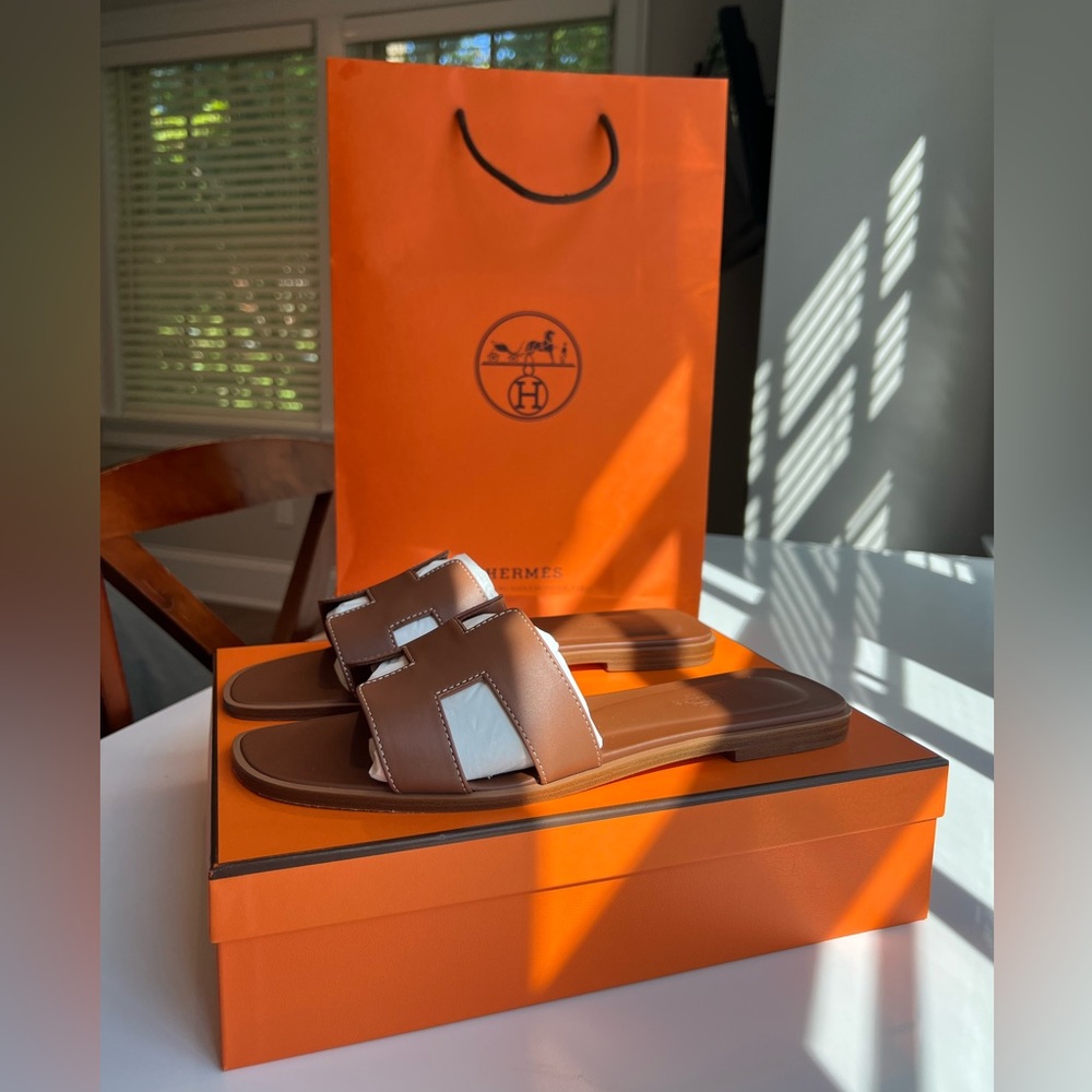 Hermes Oran Sandals Brown